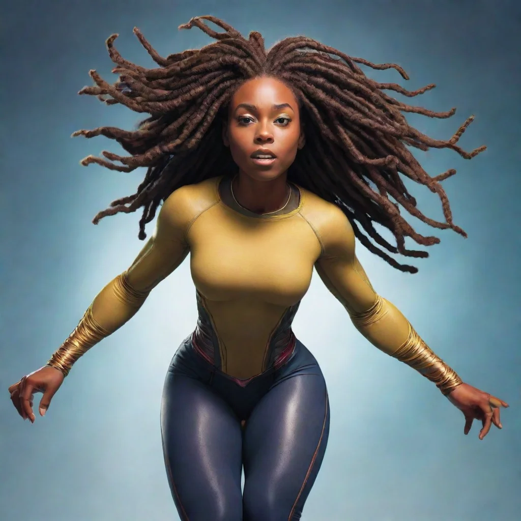  a black woman with locs superhero who can levitate 