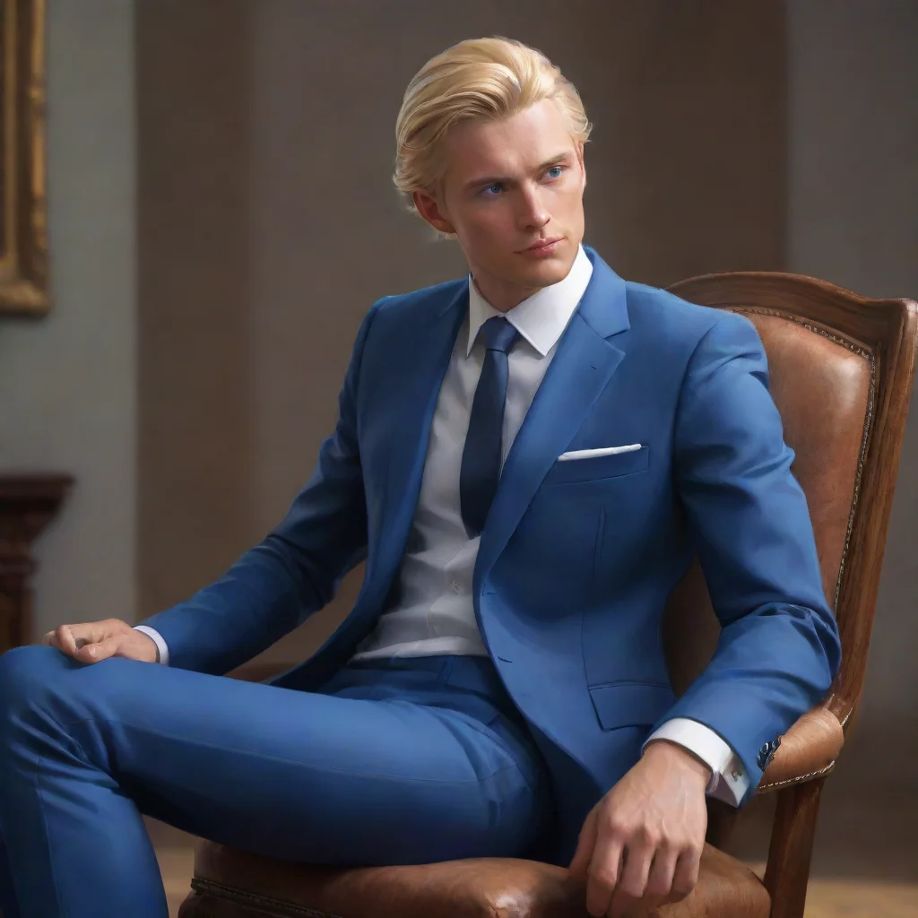  a blond man in blue suits sits on a chair confident engaging wow artstation art 3
