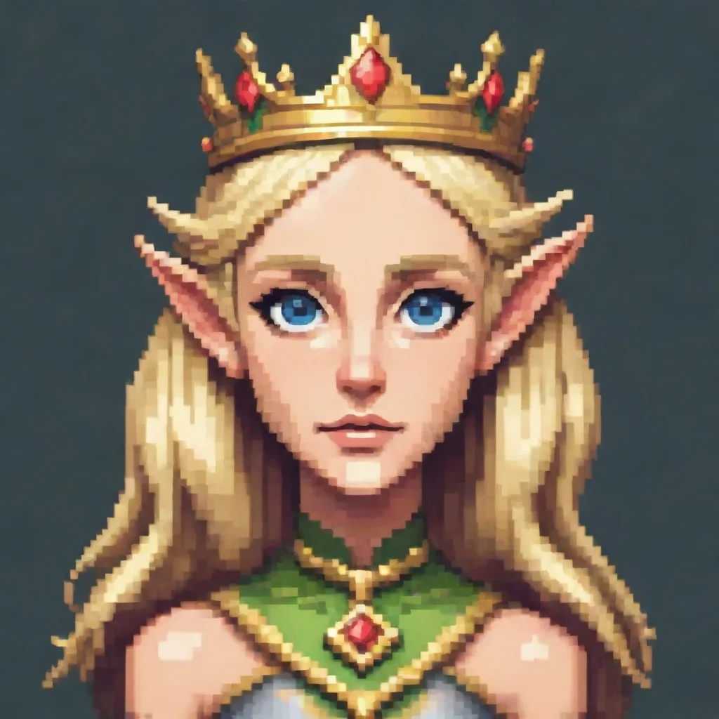 ai a blonde elf with a crown in a pixel art style