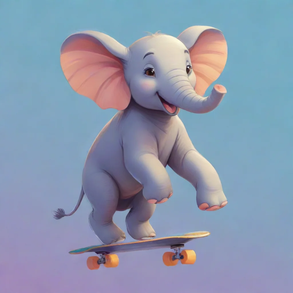 ai a cartoon elephant flying through the air on a skateboardprocess artflat shadingstorybook illustrationflat colors confid