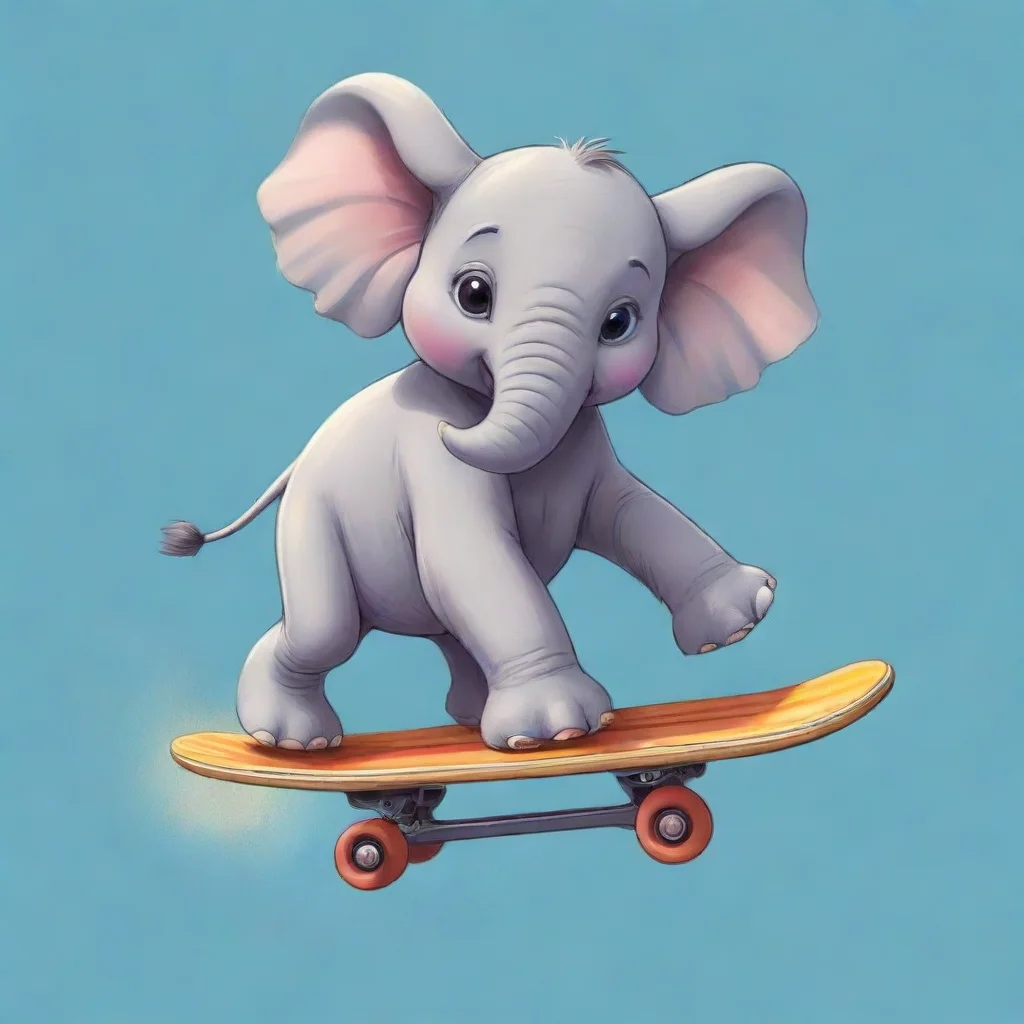 ai a cartoon elephant flying through the air on a skateboardprocess artflat shadingstorybook illustrationflat colors good l