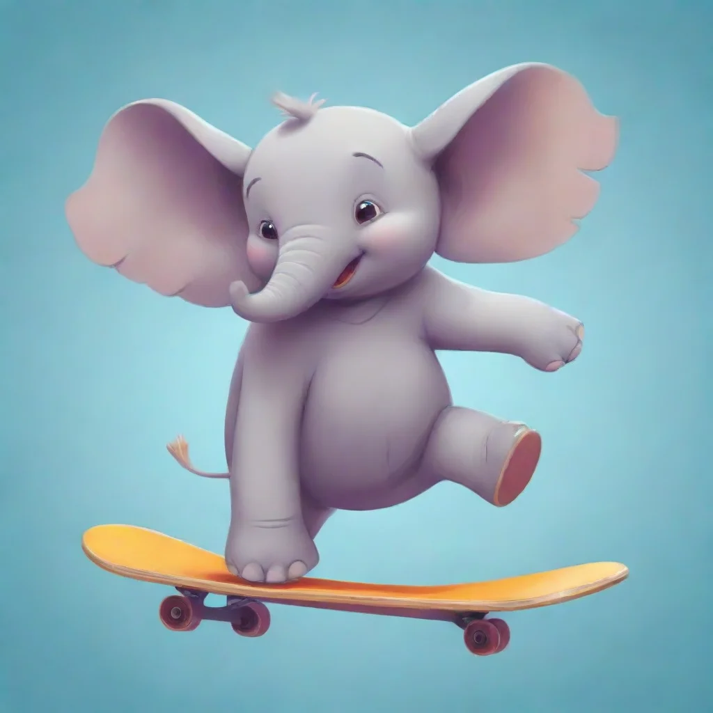 ai a cartoon elephant flying through the air on a skateboardprocess artflat shadingstorybook illustrationflat colors