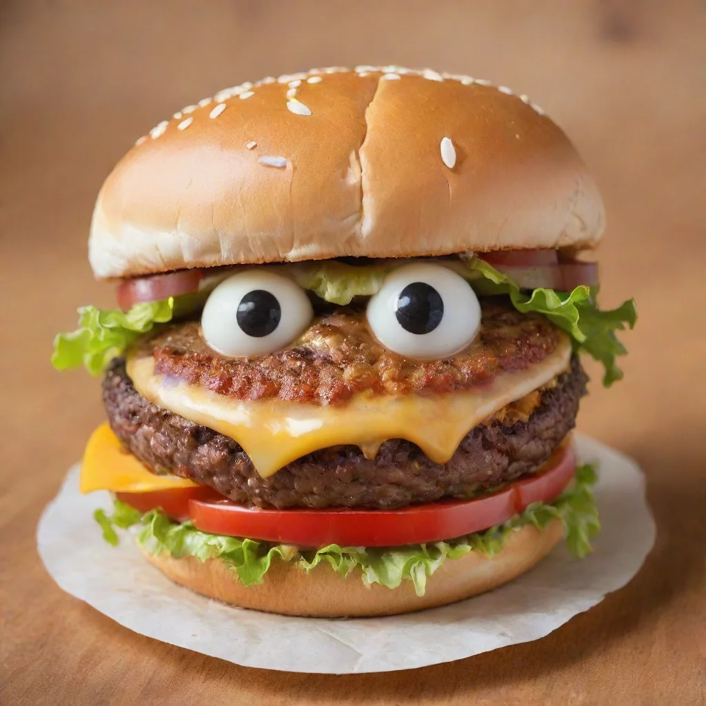  a cheeseburger with a human s face on it like a cartoon