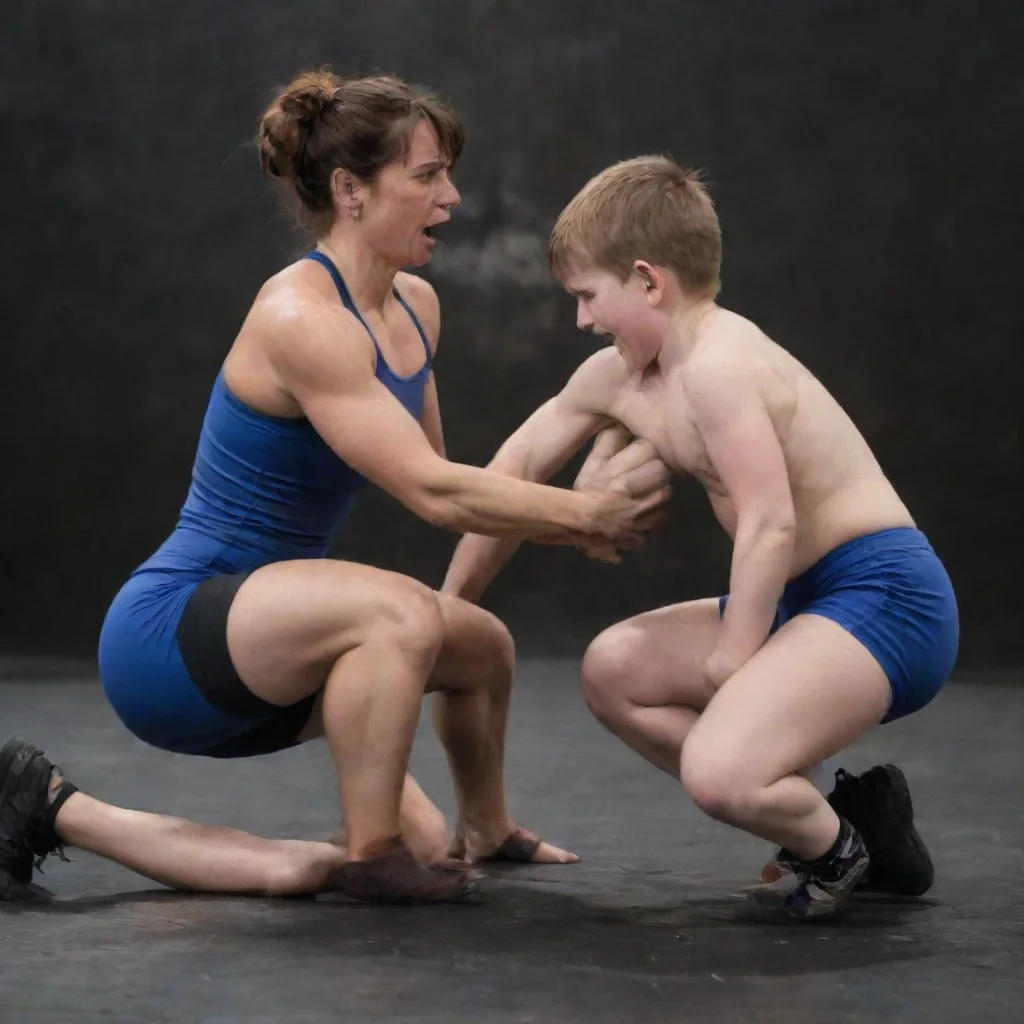  a crossfit woman wrestling a short boy