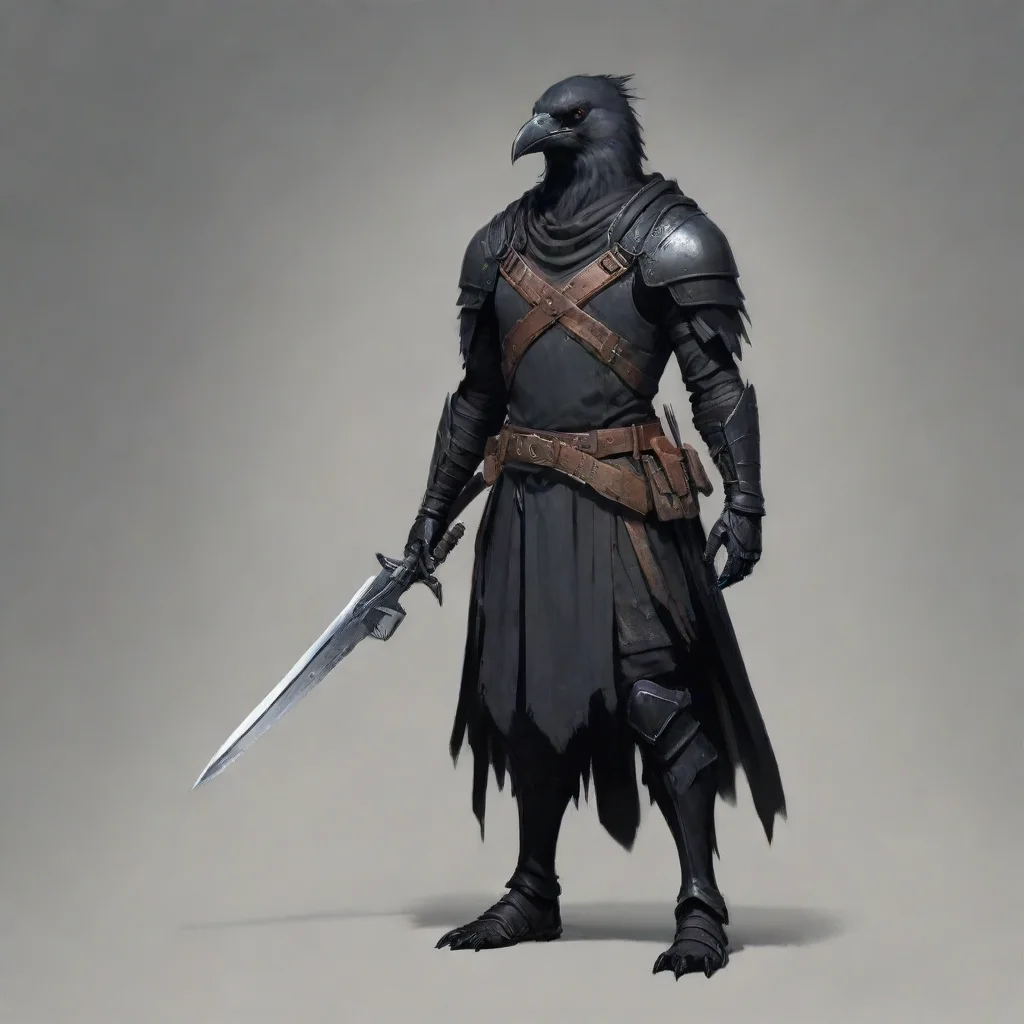  a crow personfullarmor with dual weapons and a scar on left eye concept art