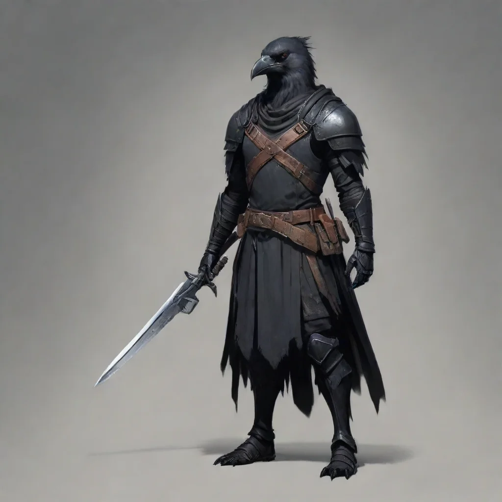 a crow personfullarmor with dual weapons and a scar on left eye concept art