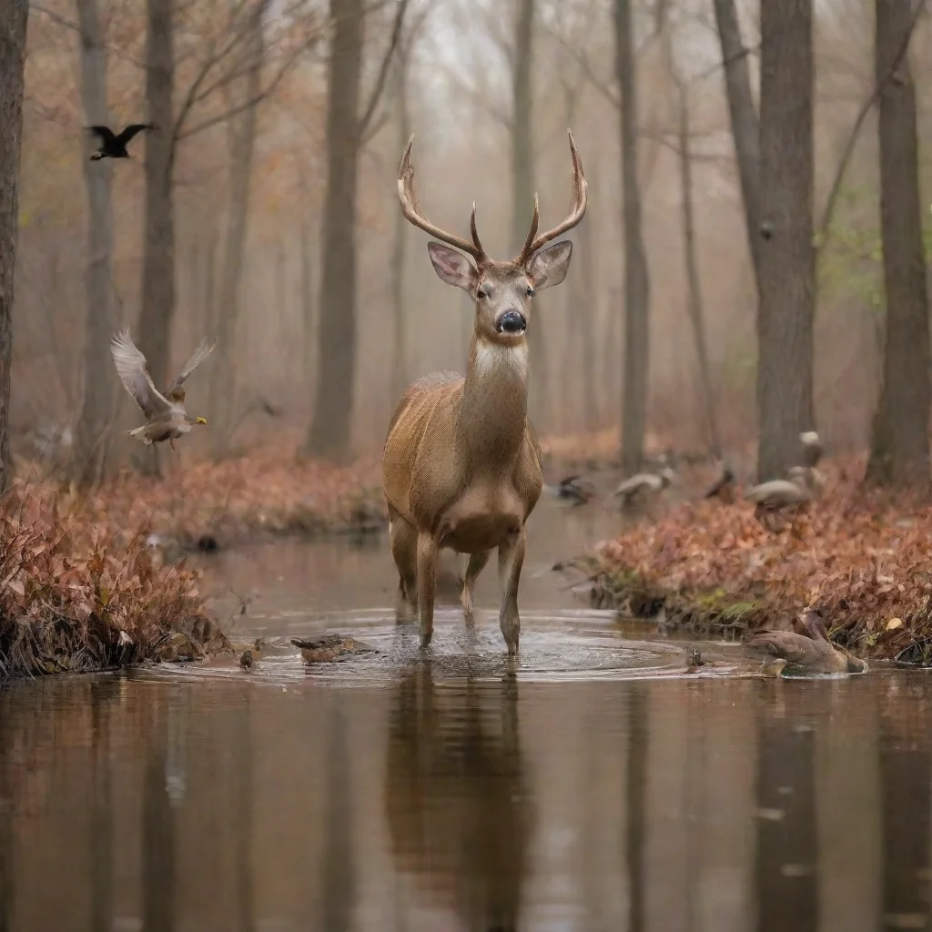 ai a deer and turkey and duck and flying ducks in the woods at a pond amazing awesome portrait 2