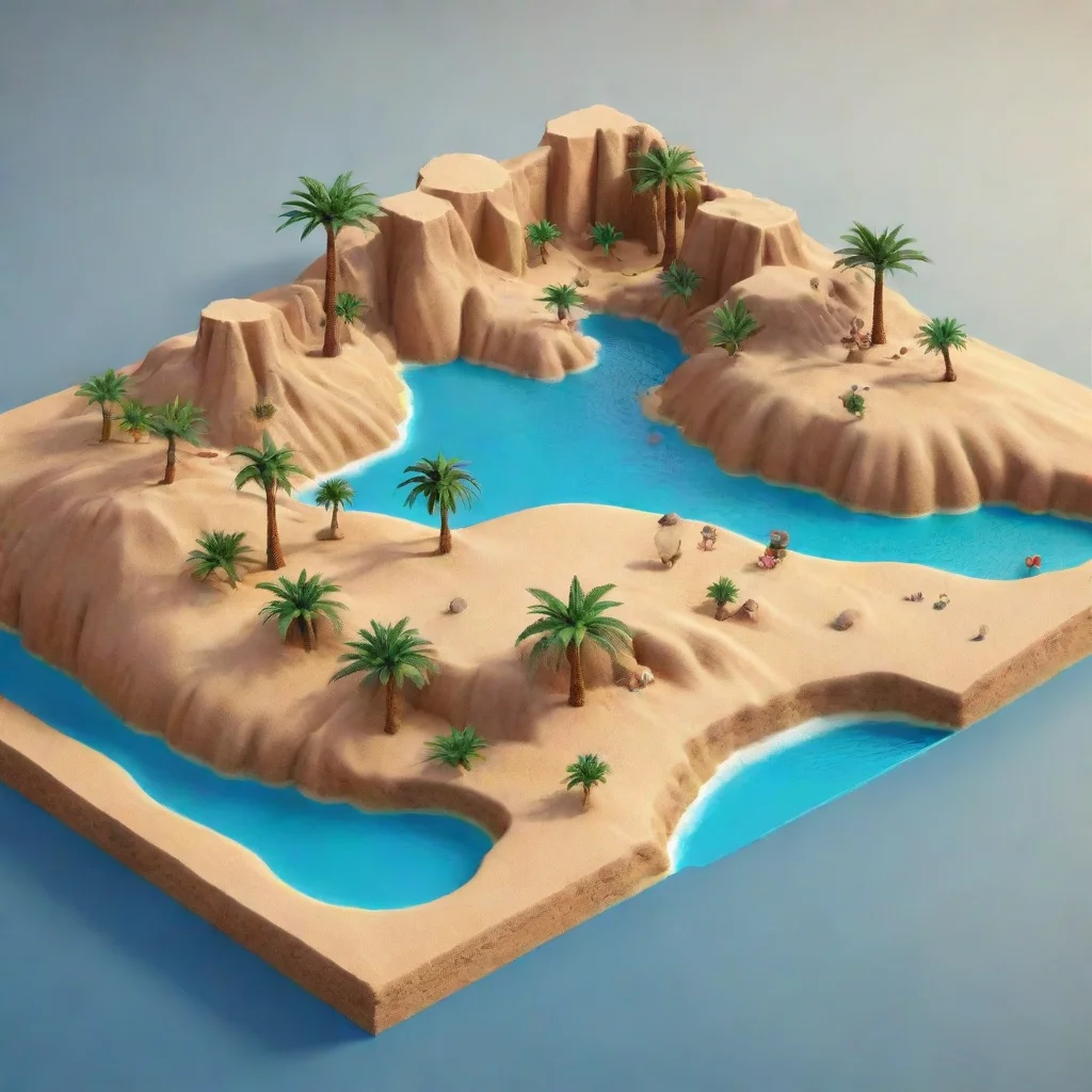  a desert with an oasis in isomatric style