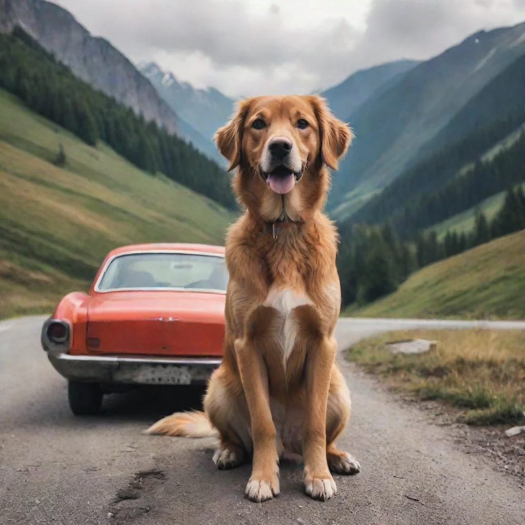 a dog visiting mountain with his car amazing awesome portrait 2