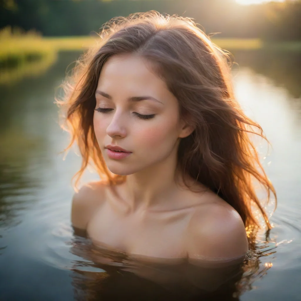  a dreamy young nymphher eyes closedbathed in the warm glow of sunlight smallidyllic lake amazing awesome portrait 2