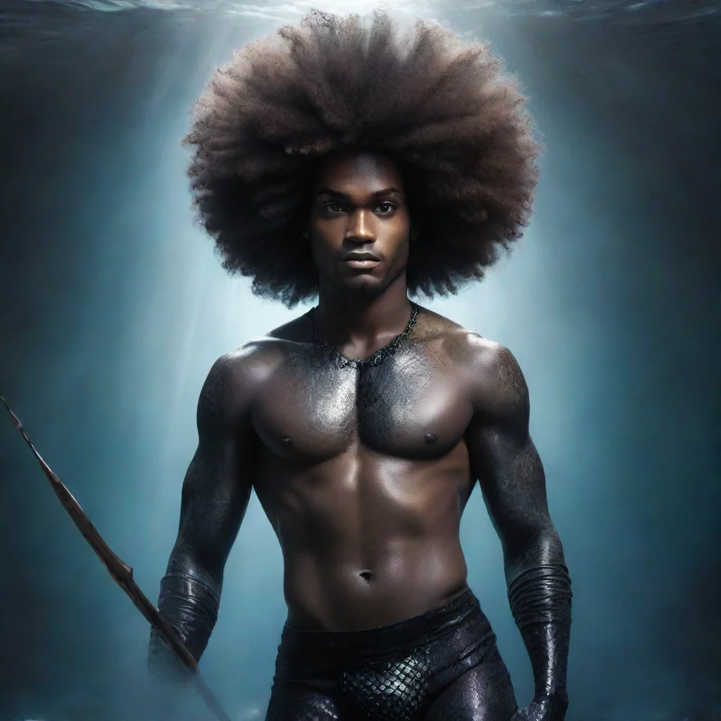 ai a ethereal black mermaid man with a afro and a spear amazing awesome portrait 2