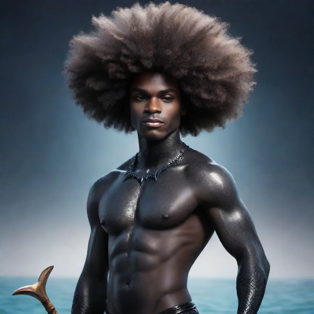 ai a ethereal black mermaid man with a afro and a spear good looking trending fantastic 1