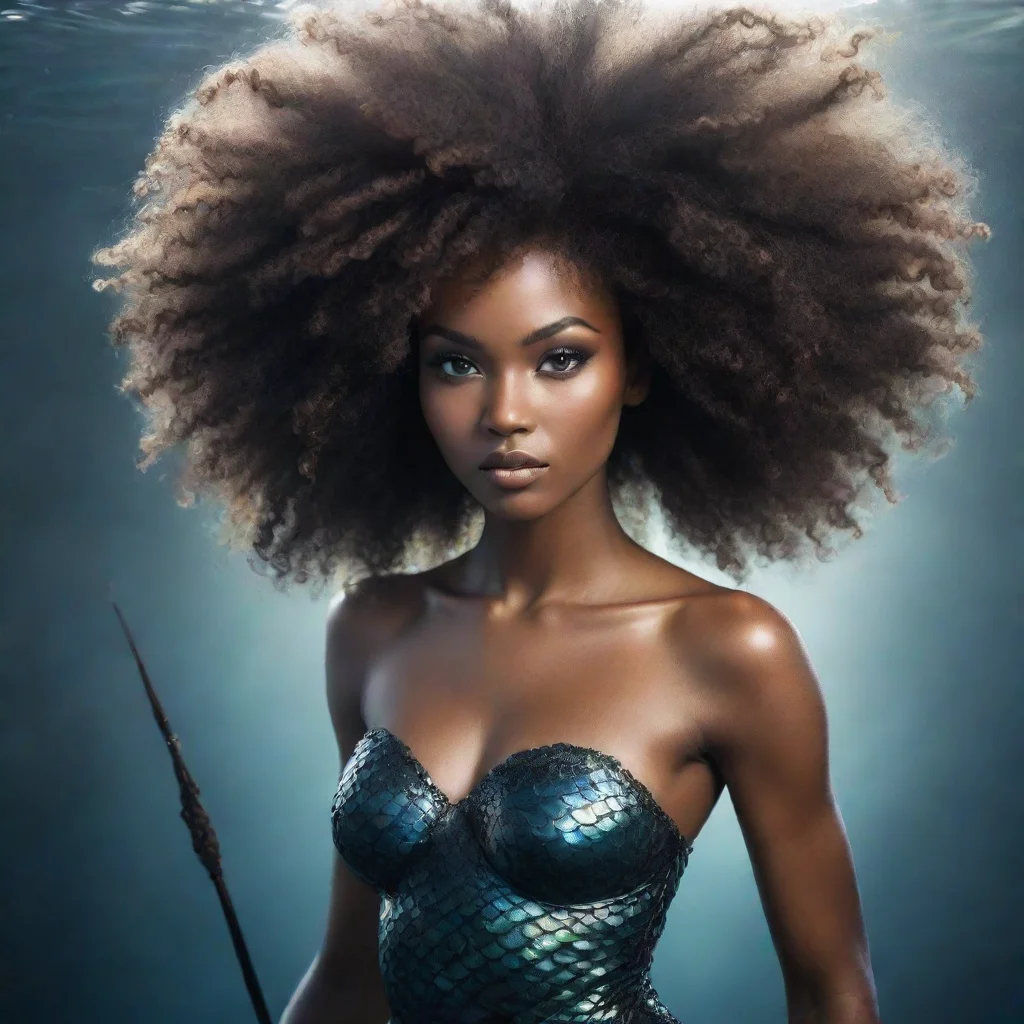 a ethereal black mermaid womain with a afro and a spear amazing awesome portrait 2