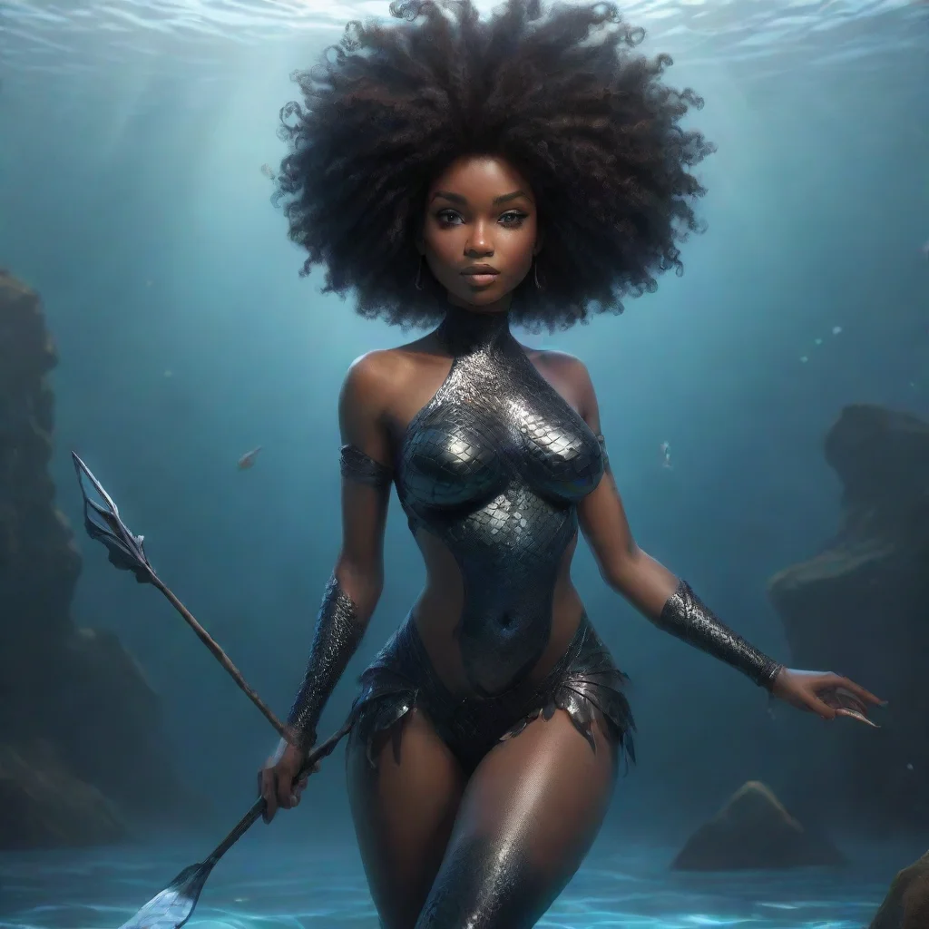  a ethereal black mermaid womain with a afro and a spear confident engaging wow artstation art 3