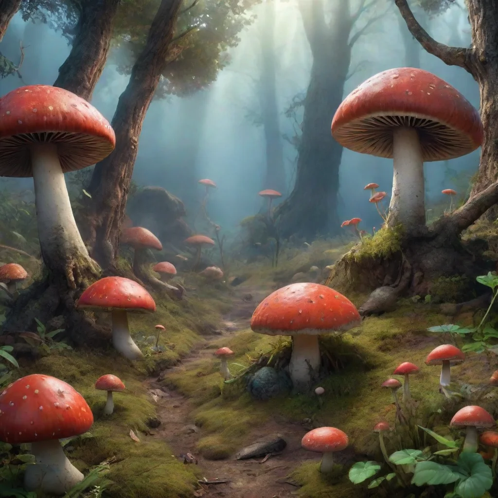 ai a fantastic planet where beetles and fantastic mushrooms liverealistic image