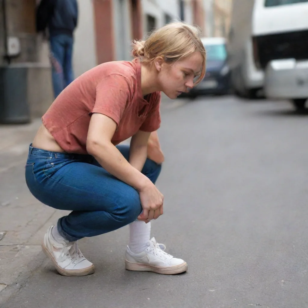 ai a female crouch on street 