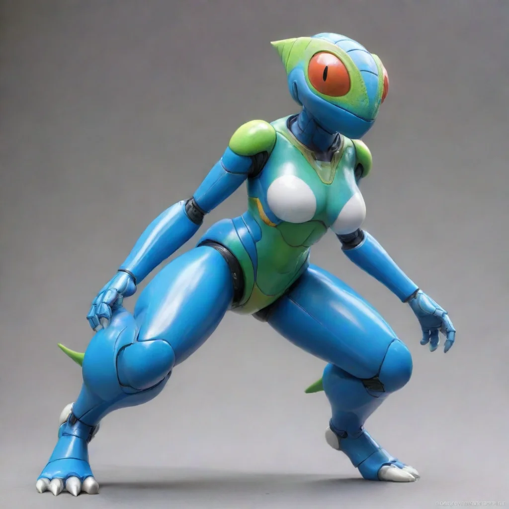  a female sting chameleon from mega man xrealistic fingershigh resolution mechanical limbsclawed feetthick thighswide hip