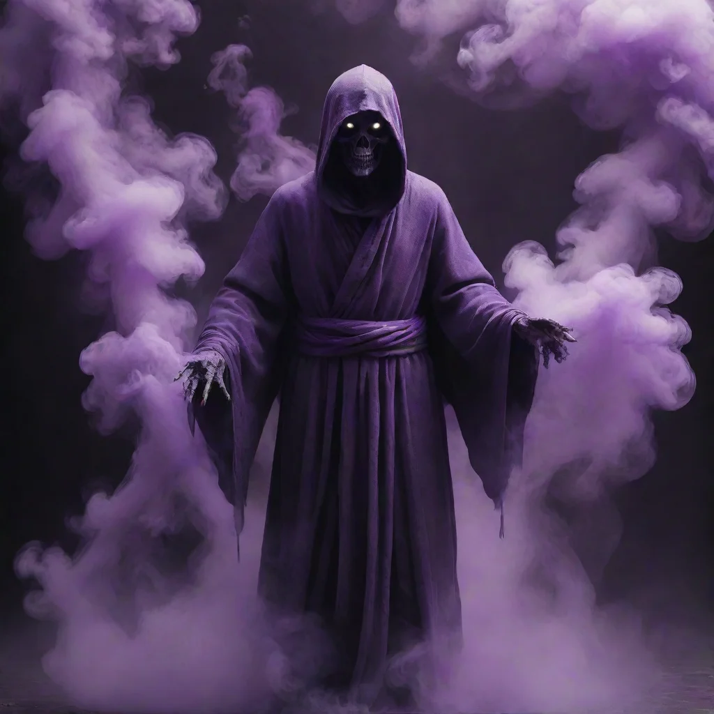 ai a figure of a grim specter in ominous purple smokein the style of vray tracingcinematic scenesdetailed costumesink artbl
