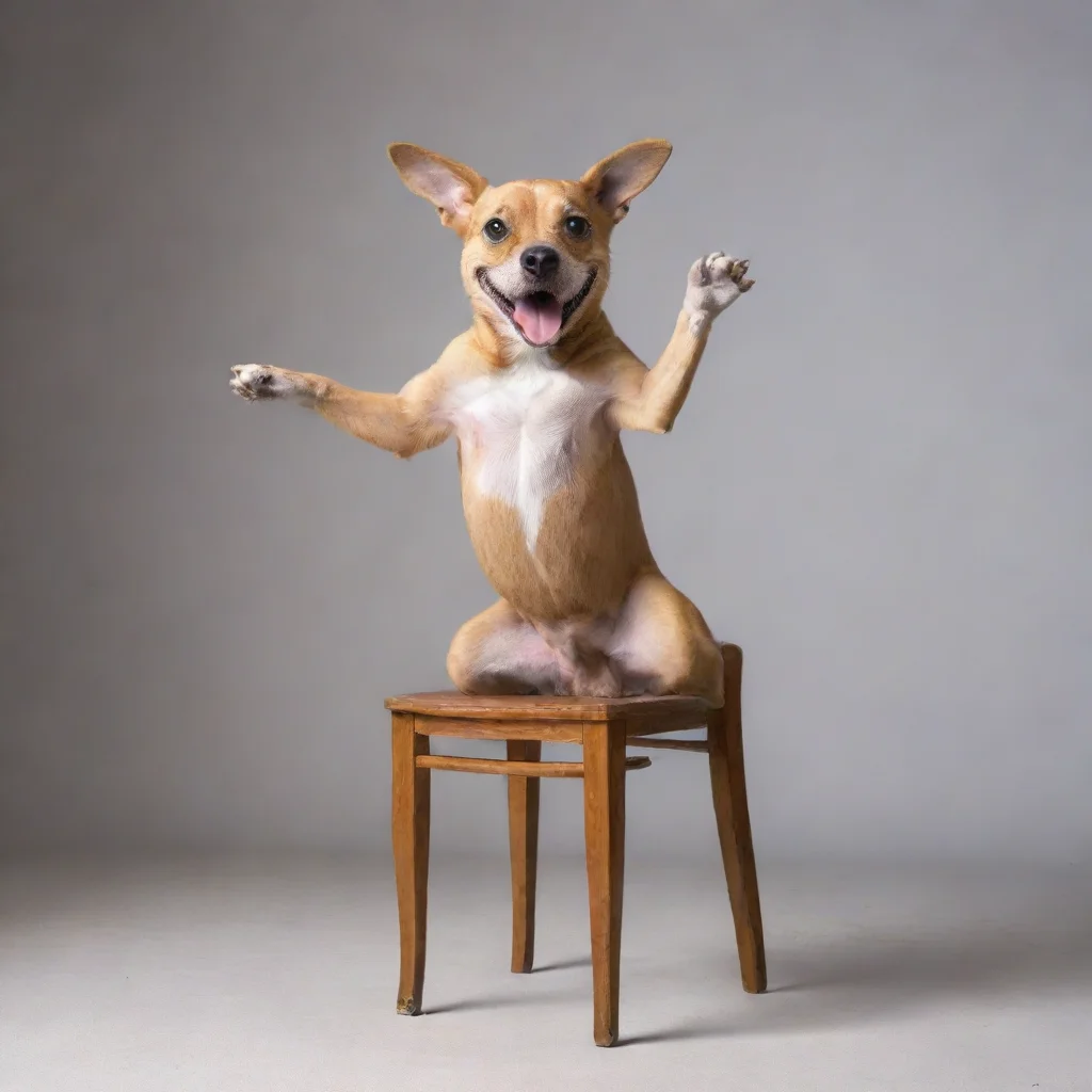  a funny dog dancing on a chair
