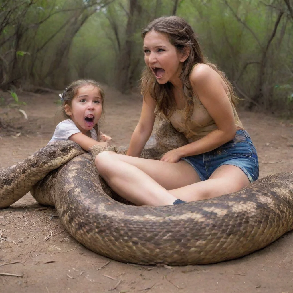 ai a giant rattlesnake with a girl whose legs are kicking out of its mouth