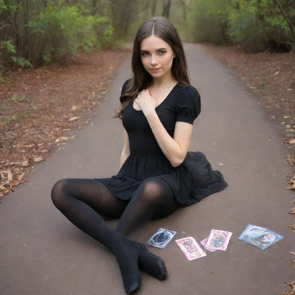 a girl in a black dress and tights with the utopia deck