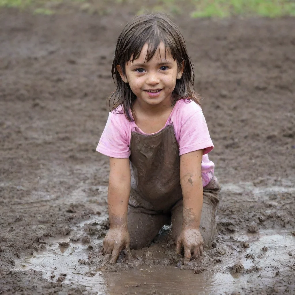 a girl playing in the mud