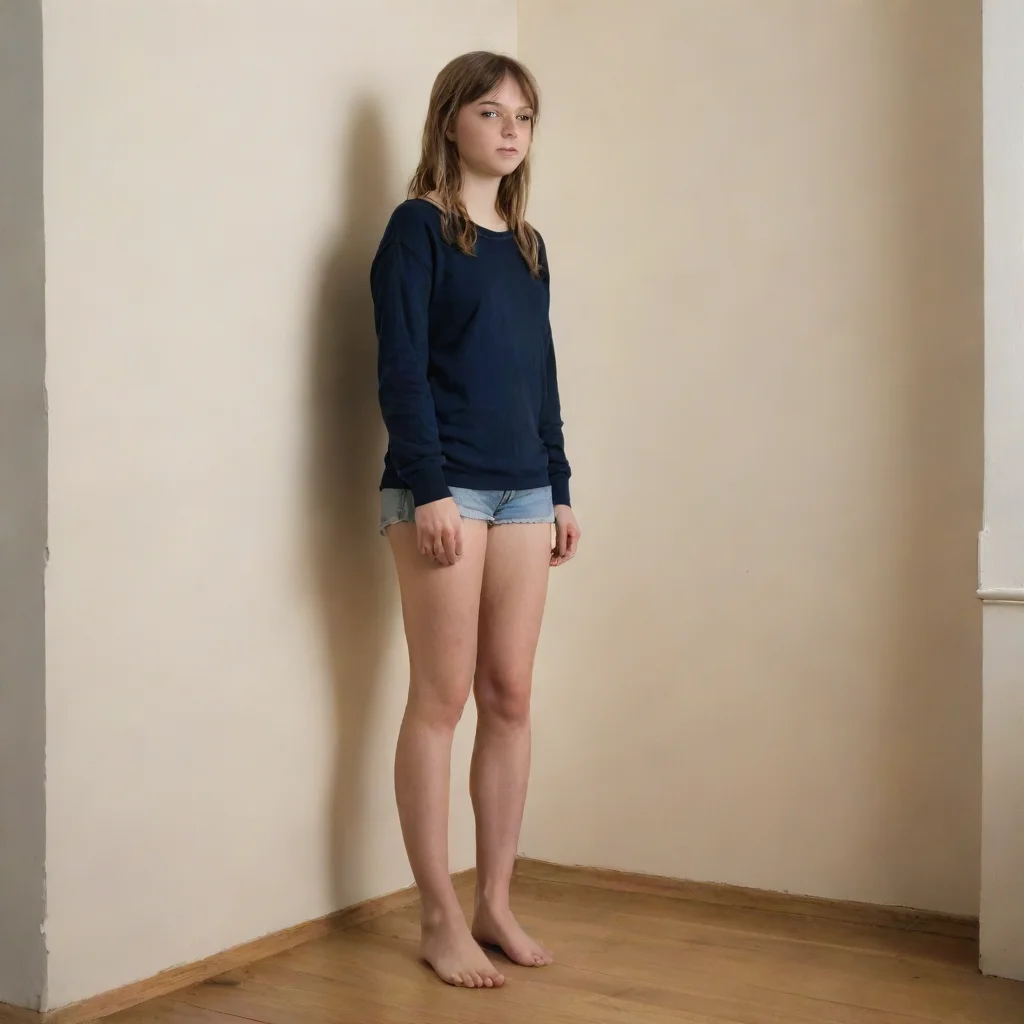 ai a girl standing in the corner without pants