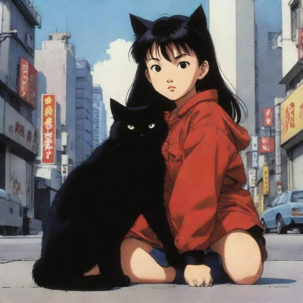 ai a girl with a black cat in a scene from the japanese comic book akira from 1988 good looking trending fantastic 1