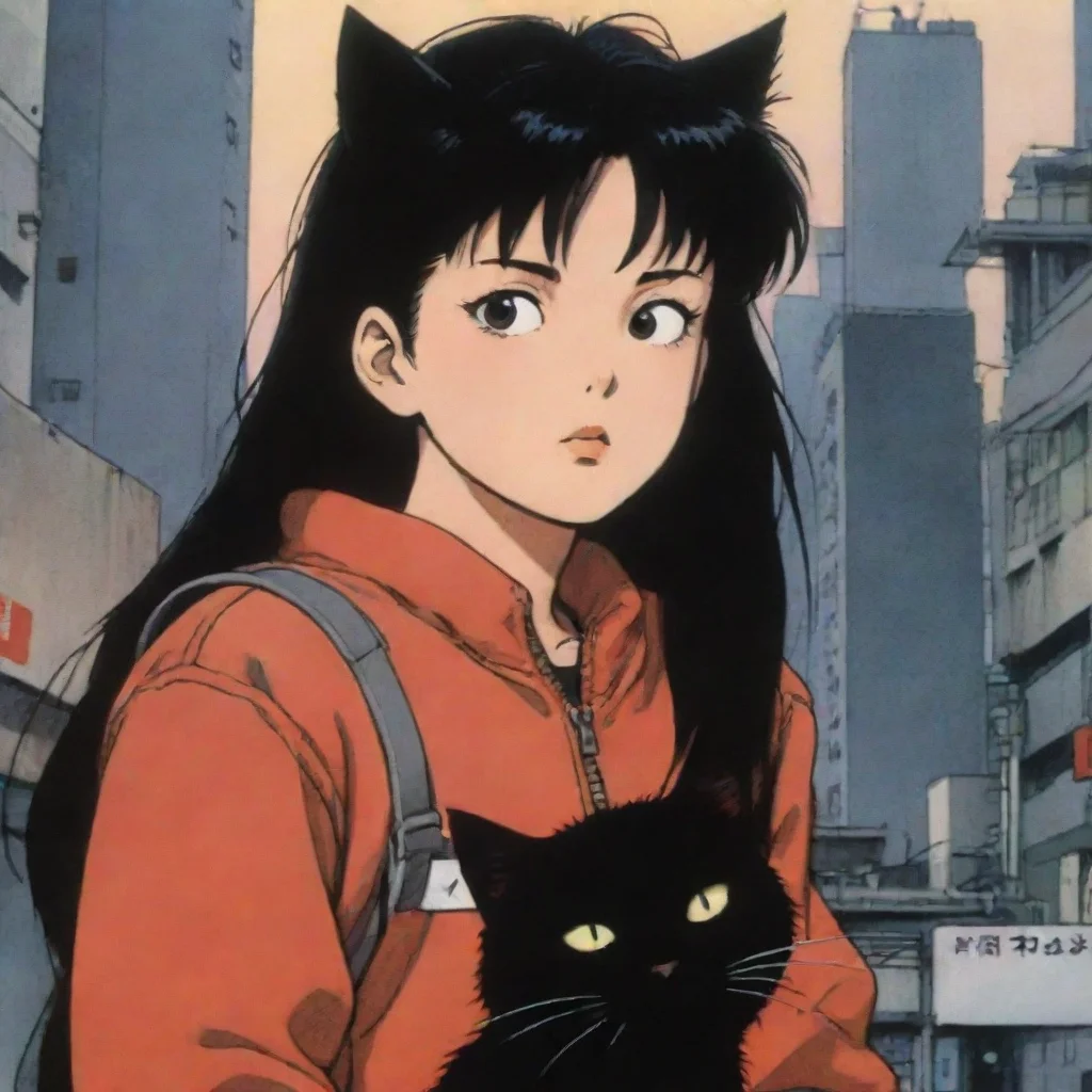 ai a girl with a black cat in a scene from the japanese comic book akira from 1988