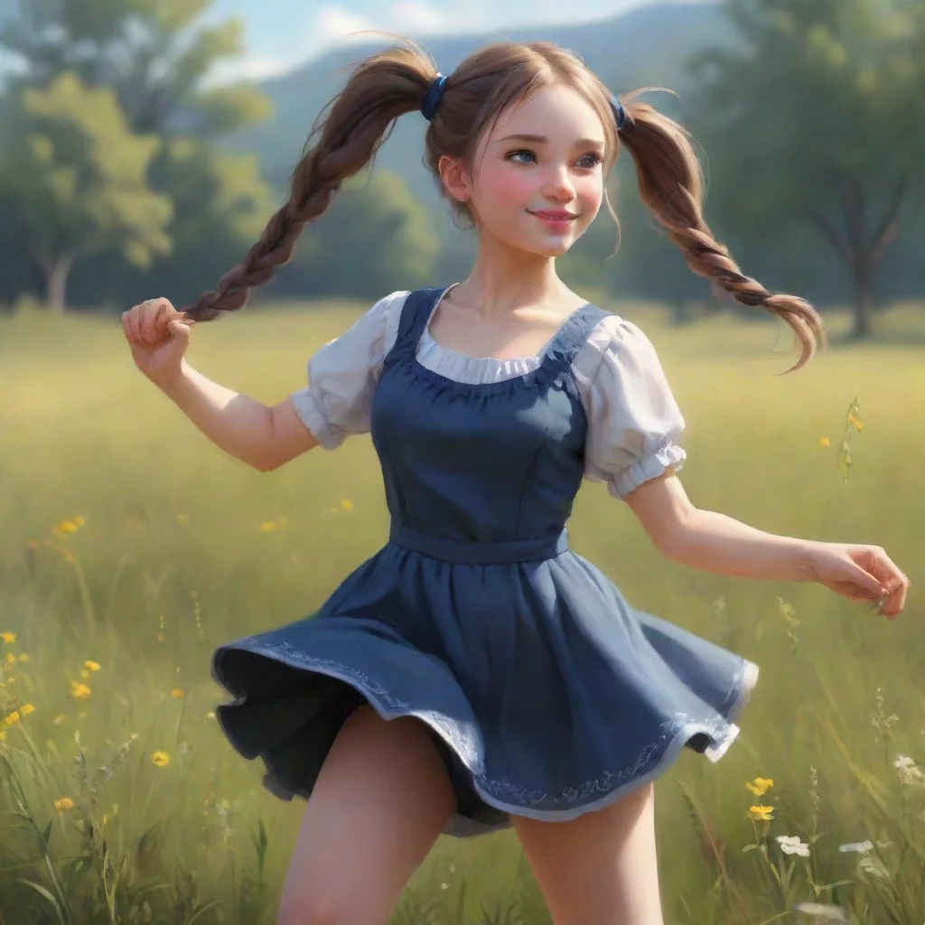 ai a girl with two pigtails dances a national dance in a meadow confident engaging wow artstation art 3