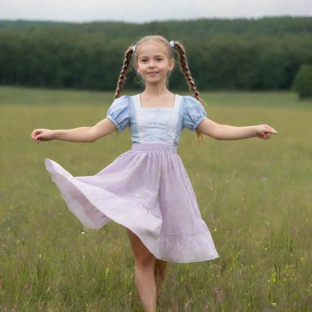  a girl with two pigtails dances a national dance in a meadow good looking trending fantastic 1