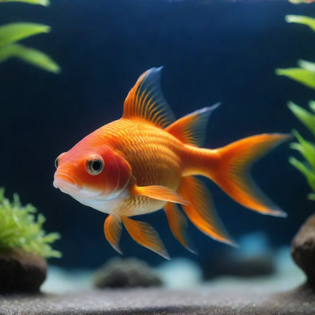  a goldfish swimming in a beautifulbluish aquarium