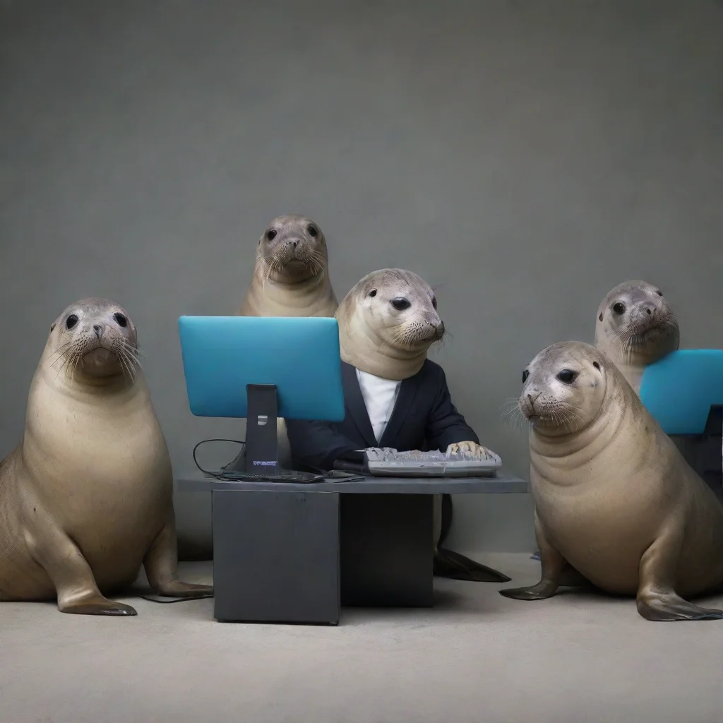 ai a group of seals using computers with hacker outfits amazing awesome portrait 2