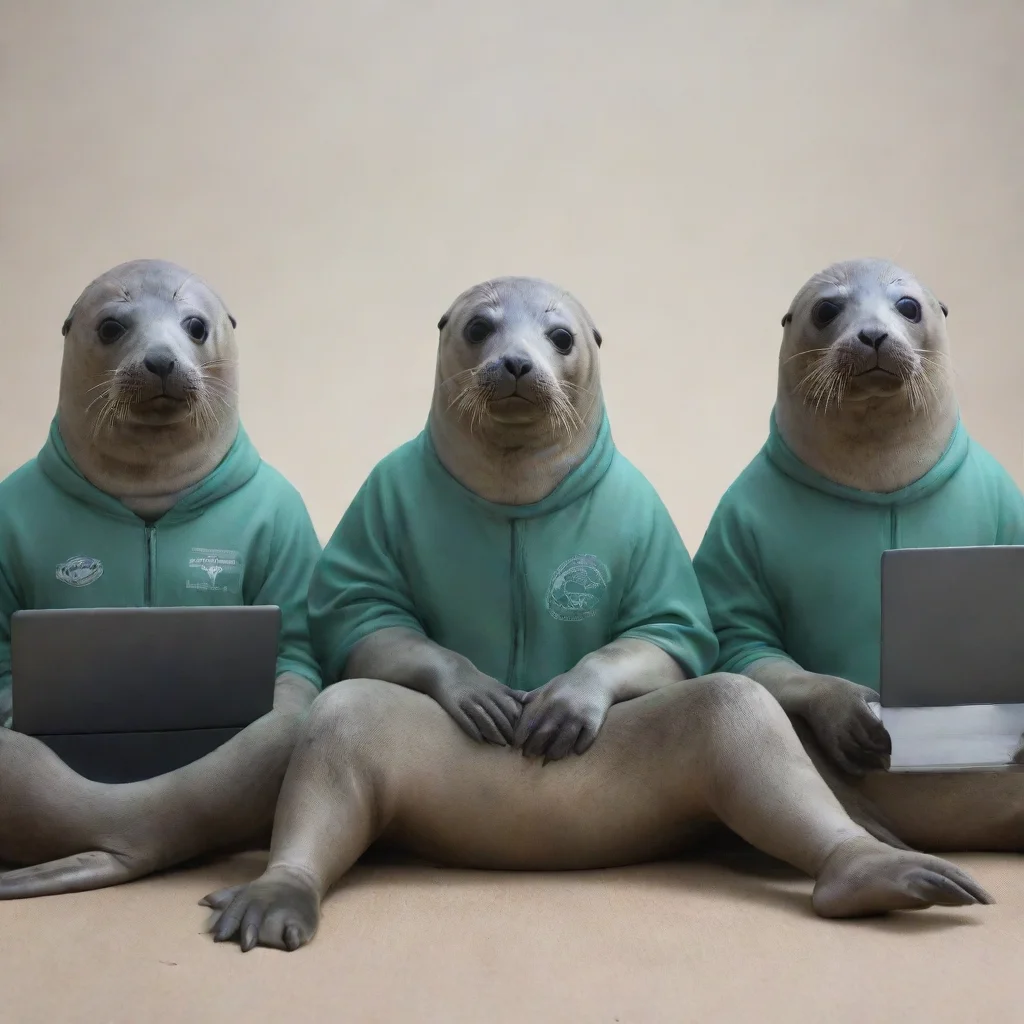  a group of seals using computers with hacker outfits good looking trending fantastic 1