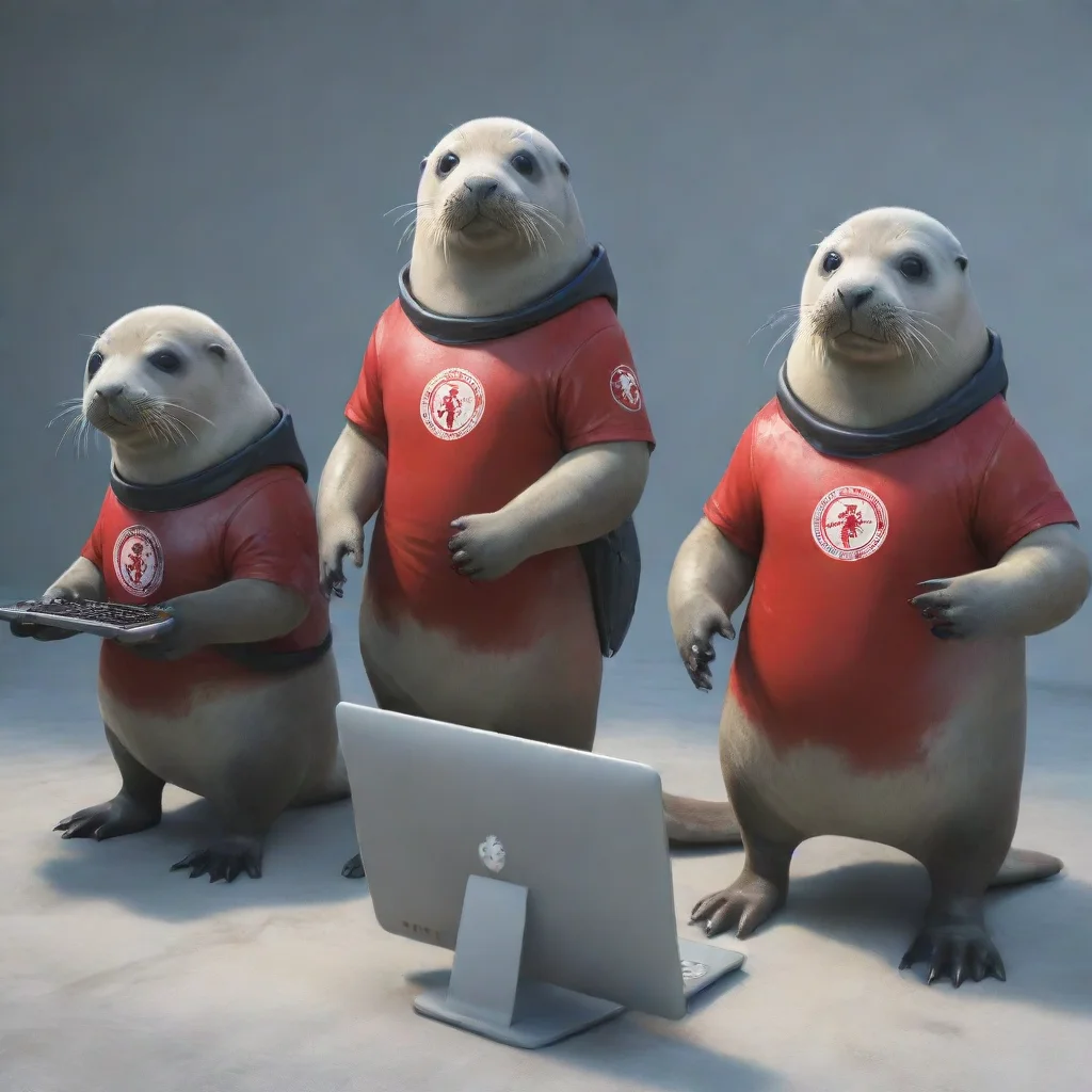 a group of three seals using computersone wears an epfl outfitone an unil outfitand one a heig vd outfit confident engag