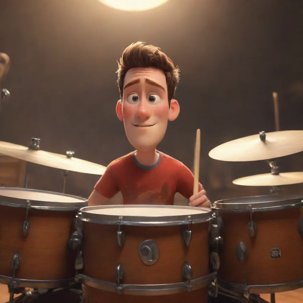 ai a guy playing drumspixar style