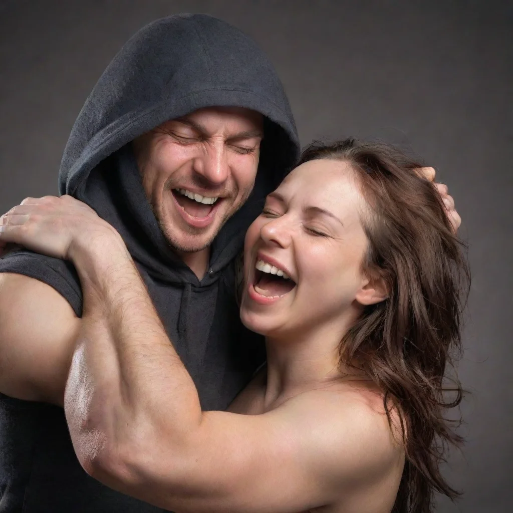 ai a hooded man tickling the armpits of a restrained womanlaughing hysterically amazing awesome portrait 2 wide