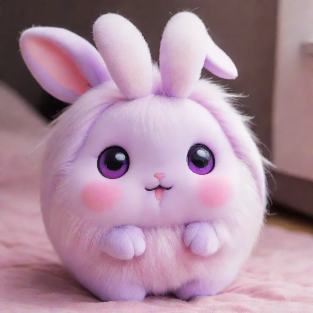  a light purple rabbit like tamagotchi with black insides in her earspink eyesand two light purple hair tufts good lookin