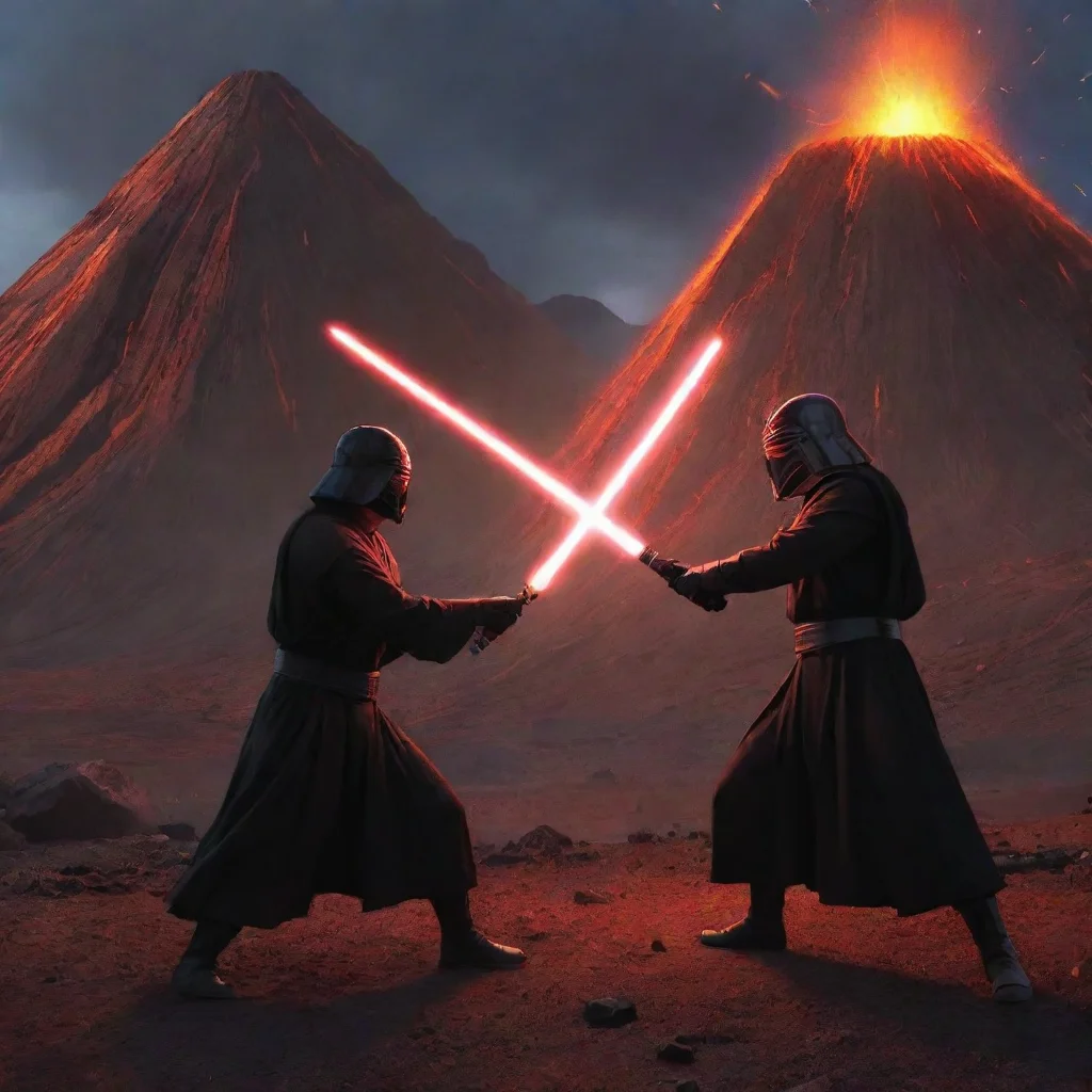  a lightsaber duel by a volcane