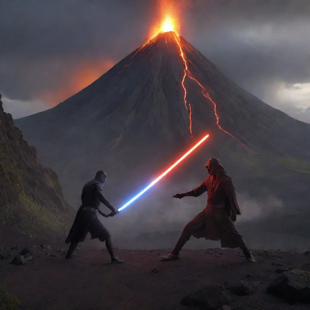 ai a lightsaber duel by a volcano