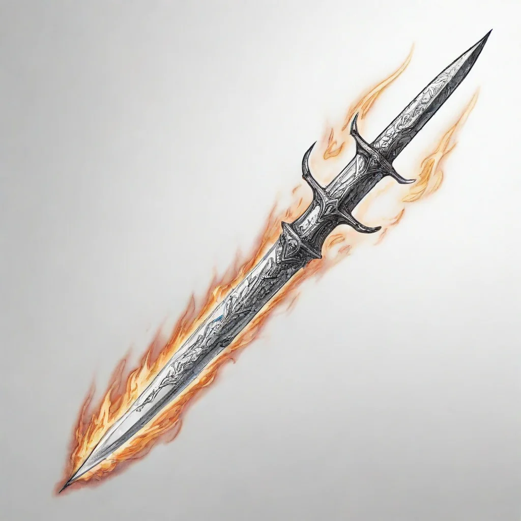 ai a line art sketched dagger on fire tall