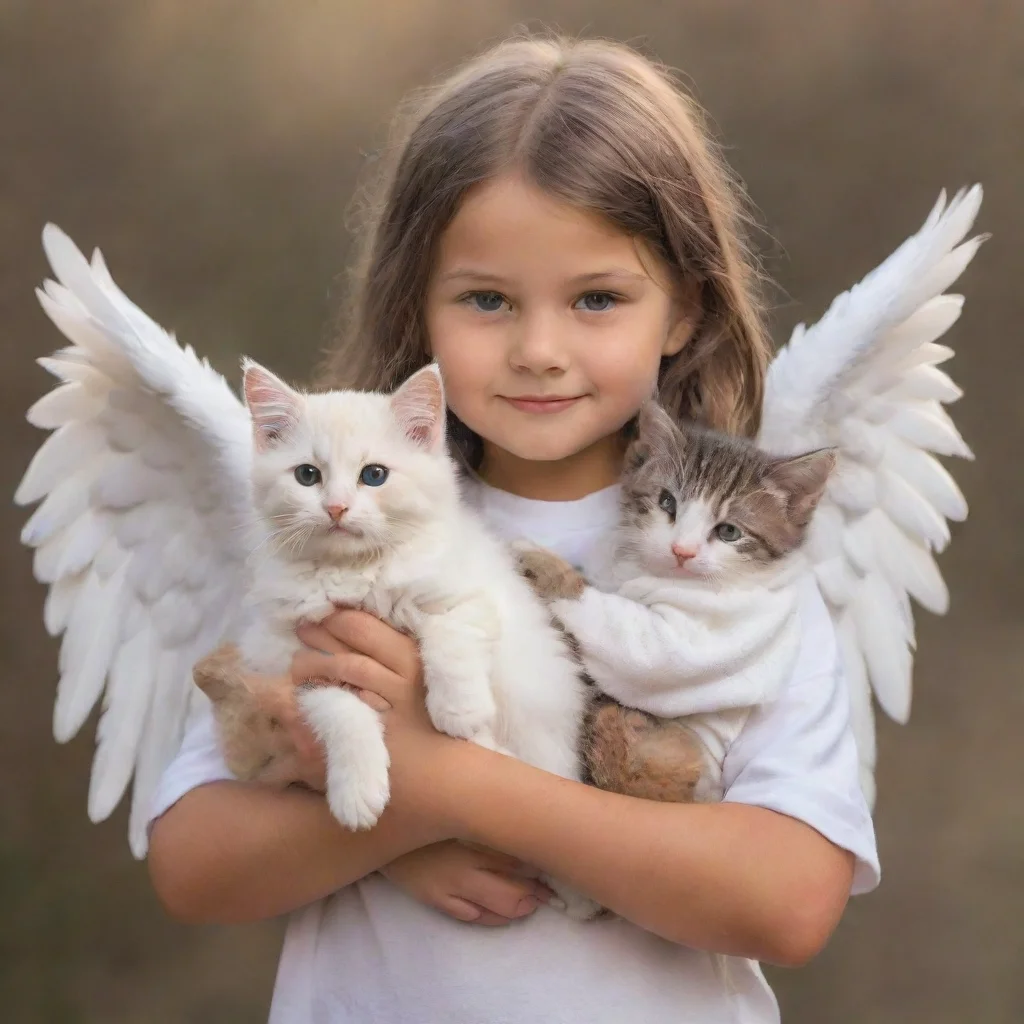 ai a little girl holding a catangel dad holding a dog 