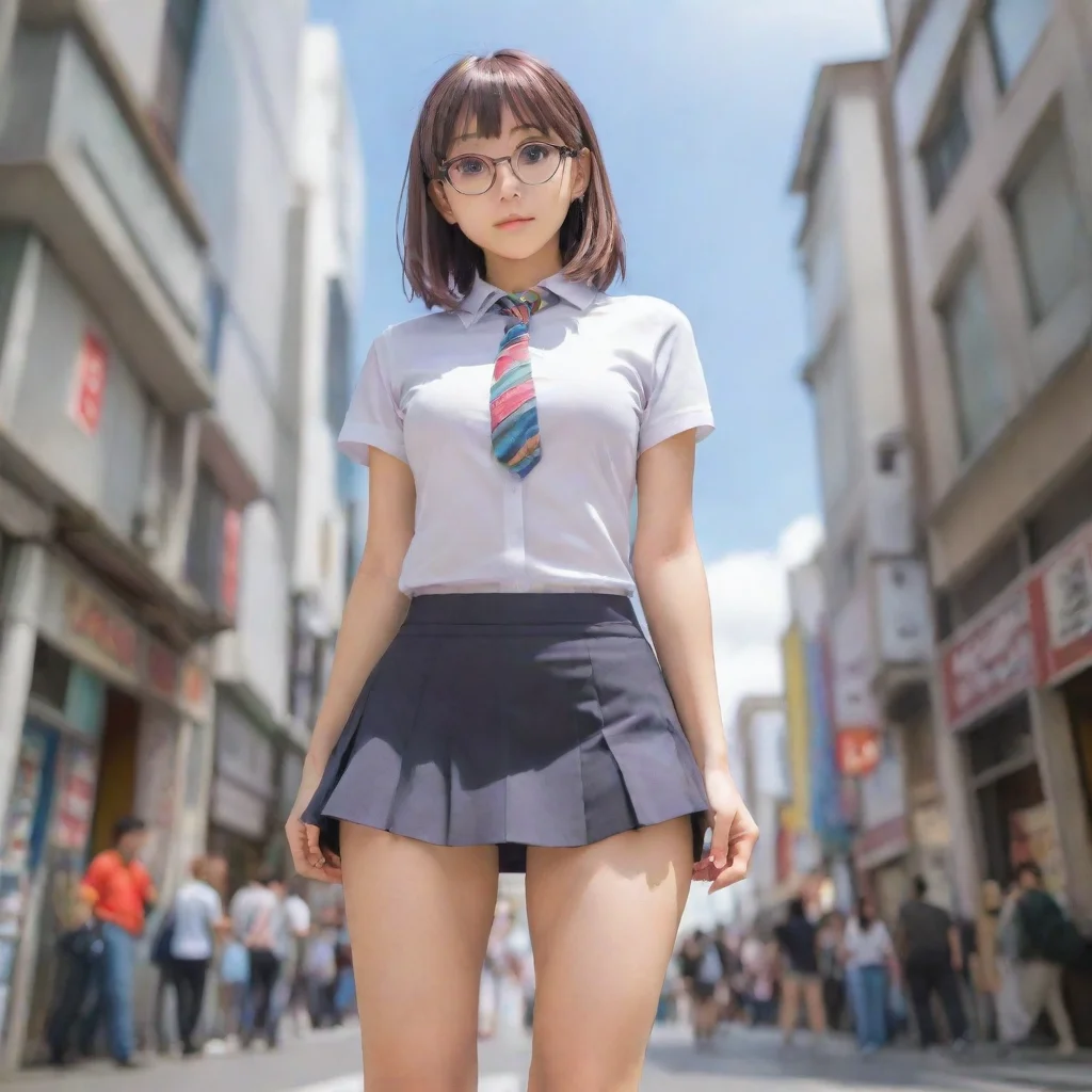 ai a low camera view looking up the skirt of an adorable nerdy anime woman in an extremely short miniskirt good looking tre