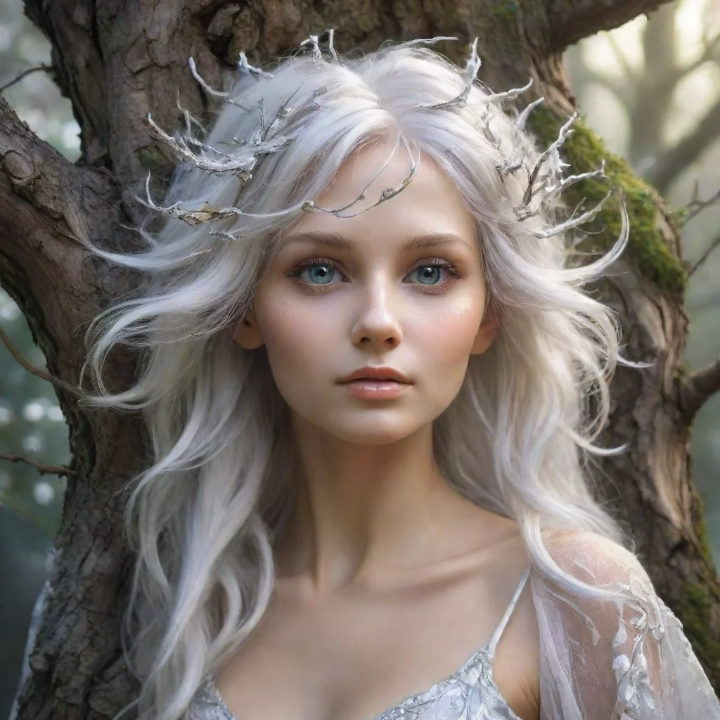 ai a magical treecompletely hollowa shiny white fae lady with beautiful silver hair amazing awesome portrait 2