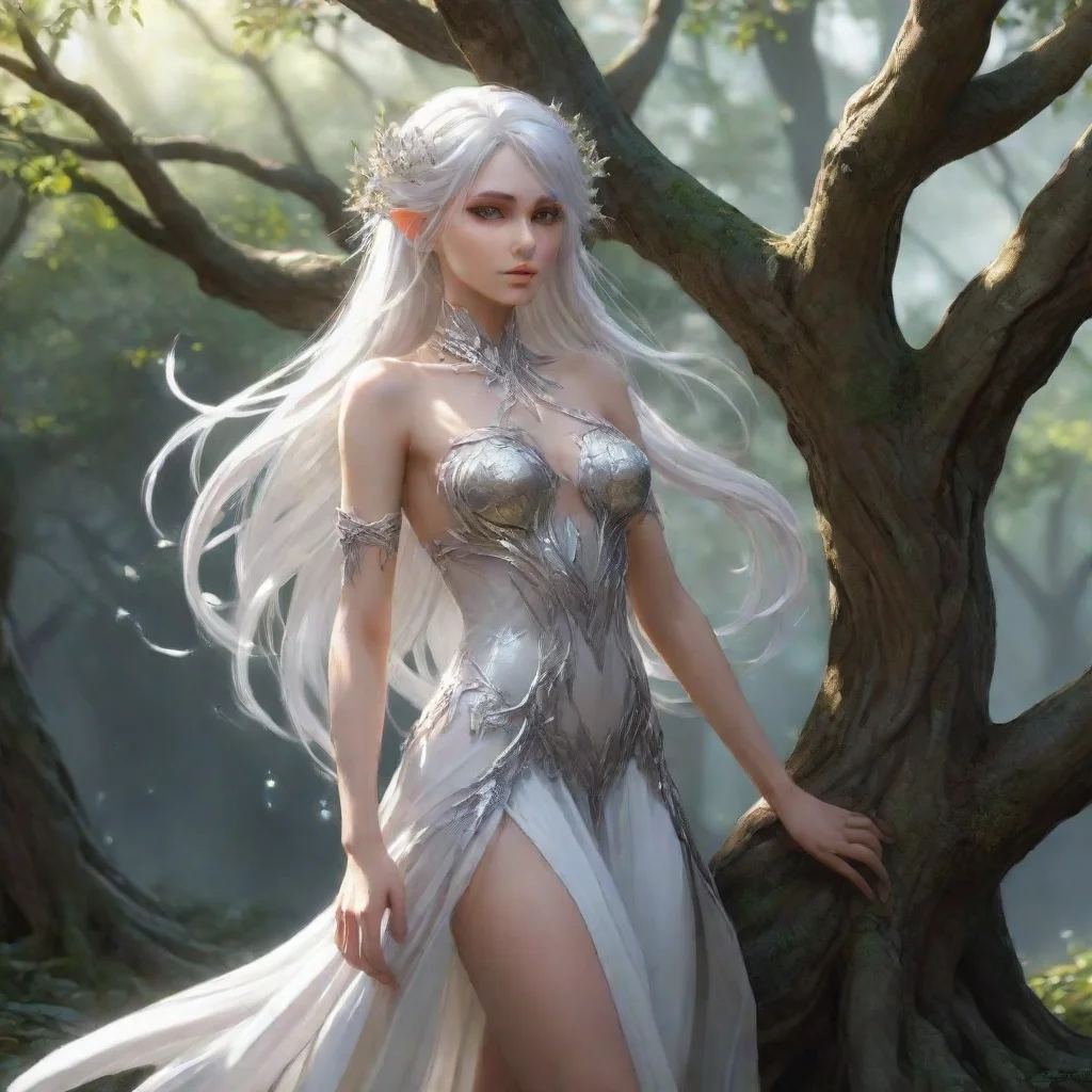 ai a magical treecompletely hollowa shiny white fae lady with beautiful silver hair confident engaging wow artstation art 3