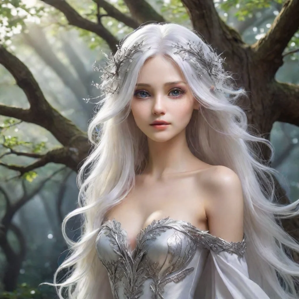 ai a magical treecompletely hollowa shiny white fae lady with beautiful silver hair good looking trending fantastic 1