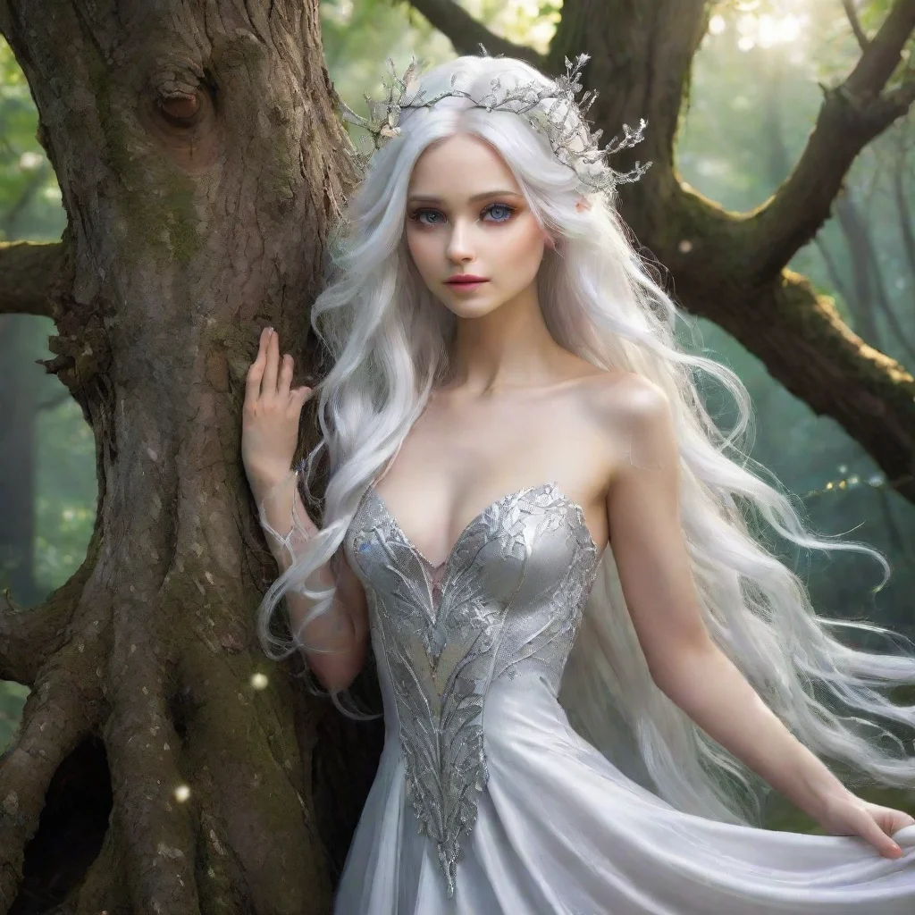 a magical treecompletely hollowa shiny white fae lady with beautiful silver hair