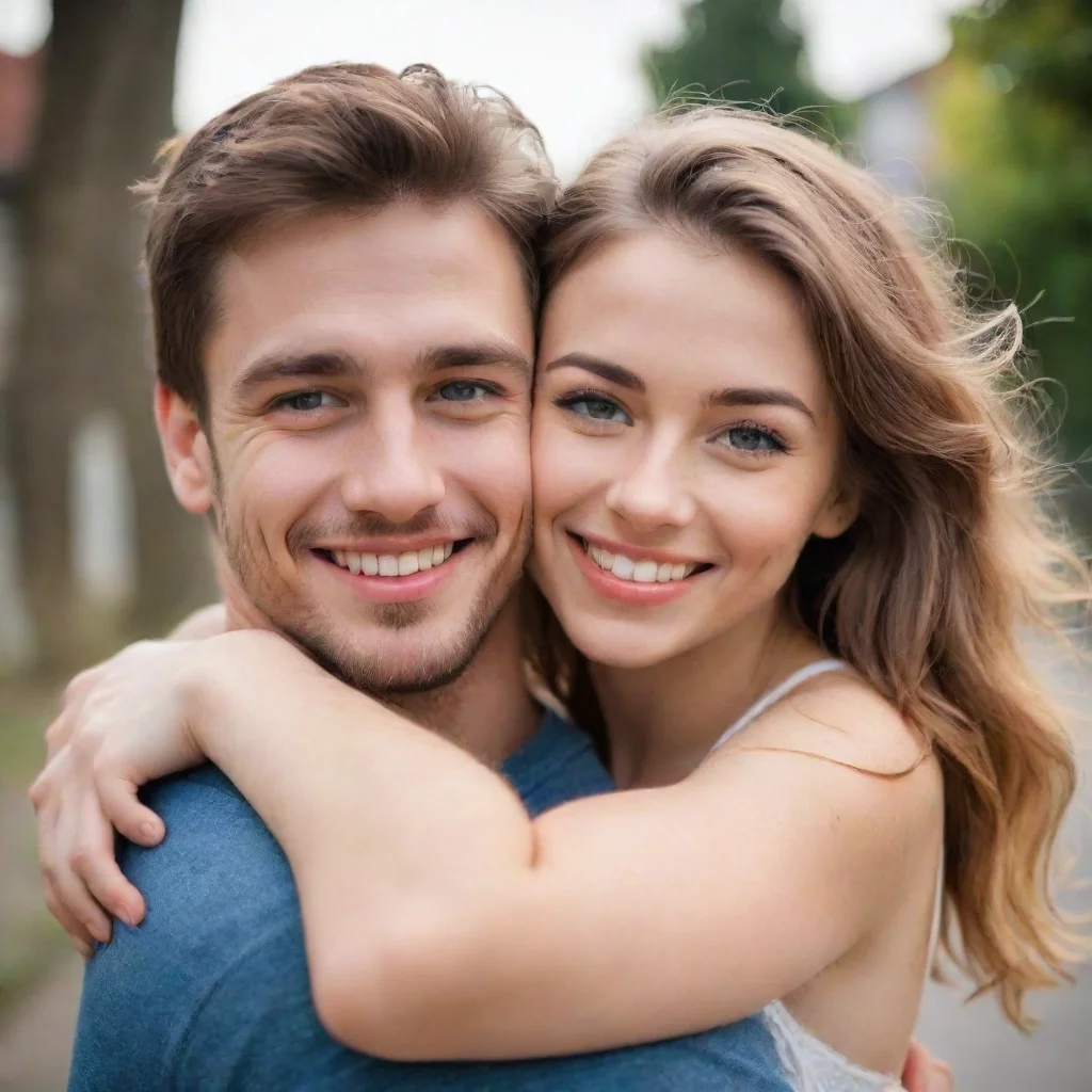 ai a man hugs his girlfriend from behind with smile face and they looking towards the camera amazing awesome portrait 2