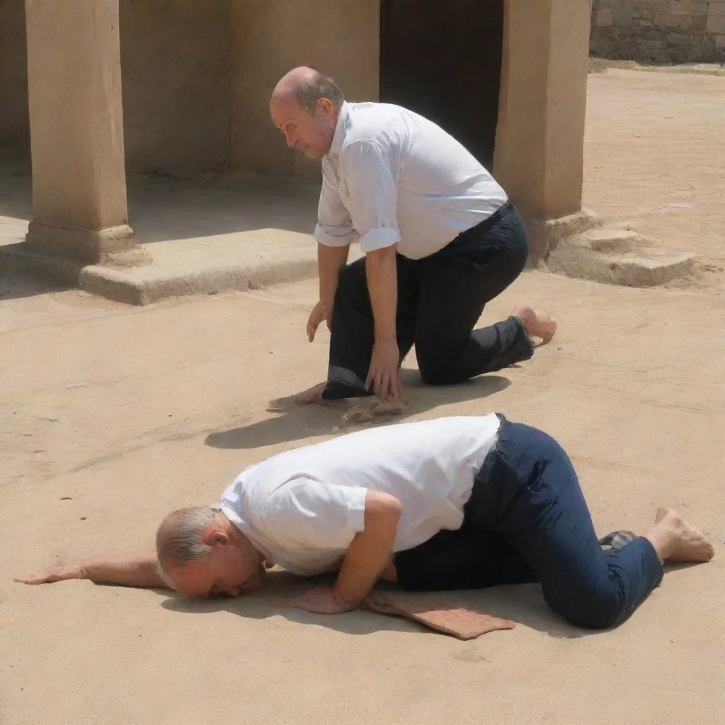 ai a man prostrates next to a kneeling man