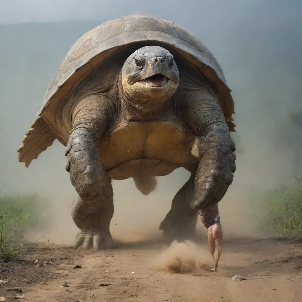  a man with a spear running away while screaming from a giant turtletrending onamazing awesome portrait 2